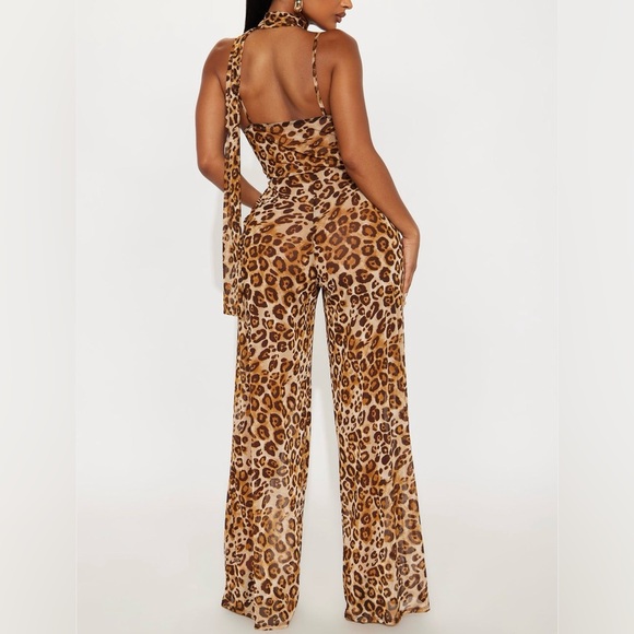 Wild Looks Leopard Mesh Jumpsuit - Taupe/ combo - Picture 3 of 3